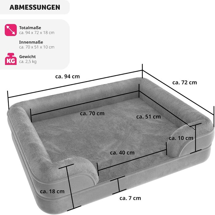 Ортопедичне ліжко для собак tectake® з Memory Foam, велике та середнє, м'яке та миється, 94 x 72 x 18 см
