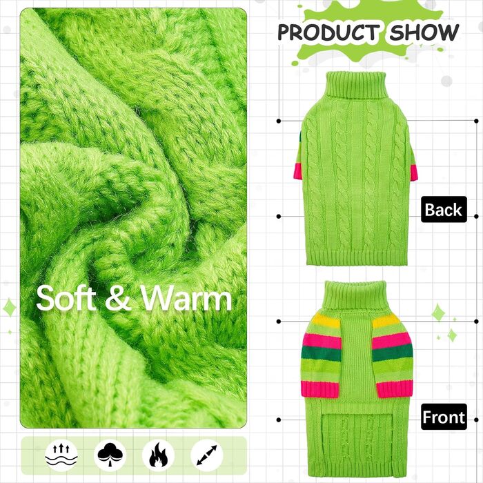 Зелений теплий светр для собак, тепла жилетка для дівчаток та хлопчиків, теплий вовняний светр для французького бульдога, бігля, теплий зимовий одяг для собак, святковий костюм на Новий Рік