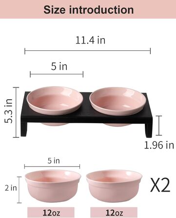 Керамічні миски для котів та собак, рожеві, 12,7 см, 2 миски + металевий підставник, для сухого та вологого корму