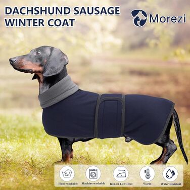 MOREZI Зимова куртка для собак, утеплена флісовою підкладкою, з регульованою застібкою-липучкою та відкидним коміром. Підходить для такс та собак середніх розмірів, Navy, M (довжина спини: 42-45 см)