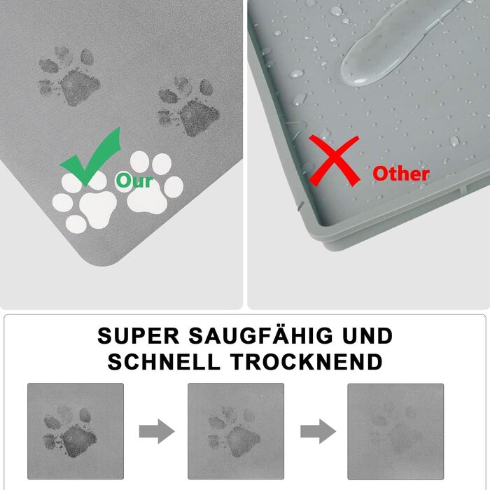 Підкладка під миску для собак та котів, неслизька, сіра, 40x60 см. Швидковисихаюча, легко миється. Підходить для собак та котів.