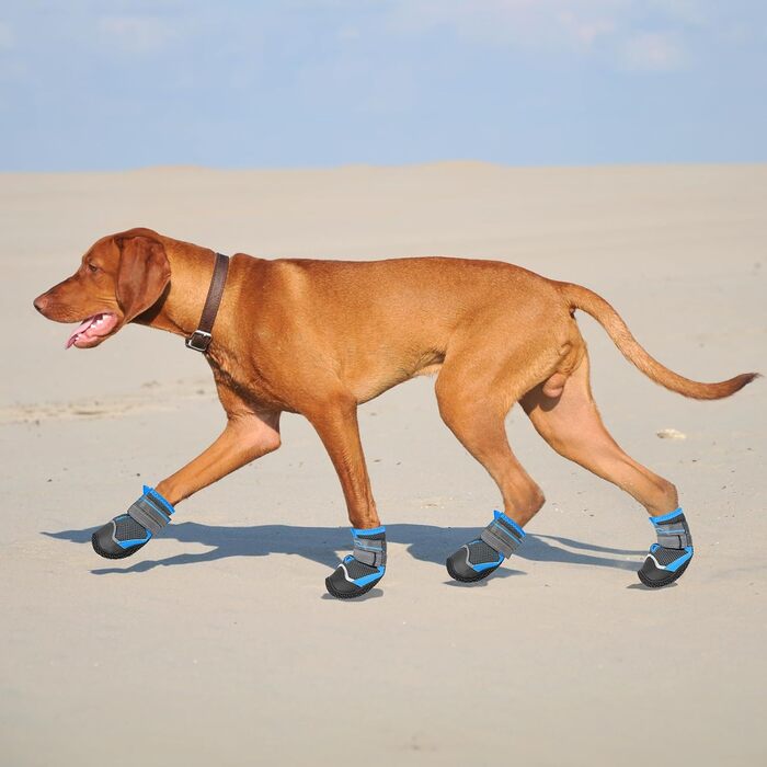 Чоботи для собак Weesiber: захист лап, 4 шт., дихаючі, з антиковзкою підошвою, для малих, середніх та великих собак (Сірий, розмір 4)