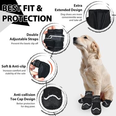 Чоботи для собак, 4 шт., неслизькі, захист лап, з світловідбиваючим ремінцем та липучкою, зимові чоботи для маленьких собак