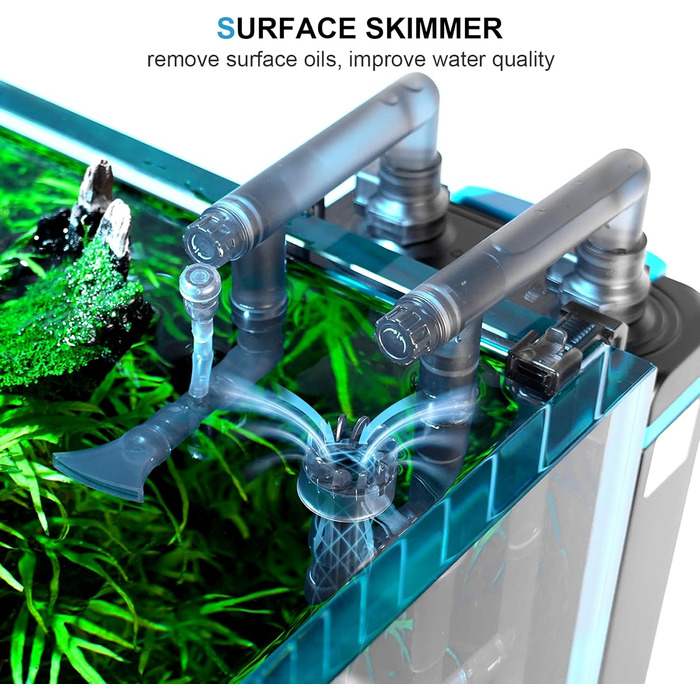 Фільтр для акваріума FZONE Aquarium-Rückfilter 4-ступеневий для міні та нано акваріумів, 106 GPH, з регулюванням потоку та насадкою-дощом (L)