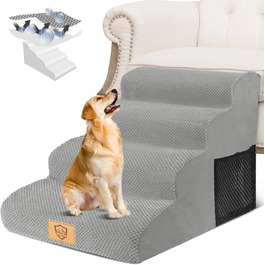 Сходинки для собак маленьких порід, 4 сходинки, знімний підйомник, неслизьке покриття, для ліжка та дивану, сірий колір