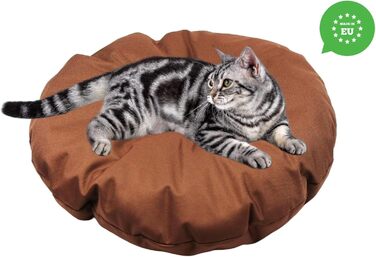 Кругла подушка для собак та котів, ⌀ 60 см, коричнева - ліжко для тварин, килимок, матрац, придатна для перенесення, миється