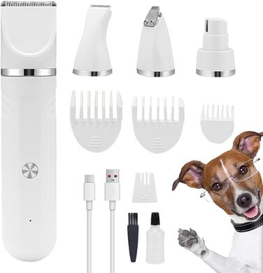 Набір для догляду за собаками 4-в-1: акумуляторна регульована шерсть, ідеально для цуценят вдома, білий колір