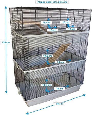 Клітка для гризунів PETGARD Carlos Sky XXL, 3-рівнева, 98x52x129 см, дерев'яні сходи, для кроликів, хом'яків, мишей