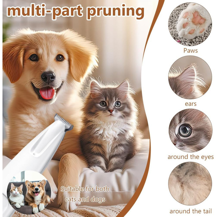 Триммер для собак VSSHE: професійний, безшумний, вологостійкий, з LED-підсвічуванням, акумуляторний, для догляду за лапами, очима, вухами, обличчям та тілом собак та котів