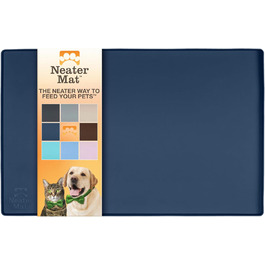 Neater Pet Brands силіконова підкладка під миску для собак і котів, водонепроникна, темно-синя, 40,6x25,5 см – килимок для корму і води, захищає підлогу