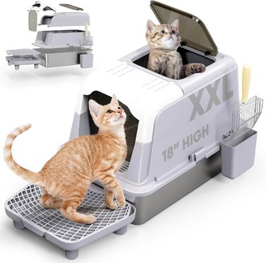 Металева закрита котяча туалетна Haroopet XXL з кришкою, знімний передній вхід, верхній вихід, для великих котів