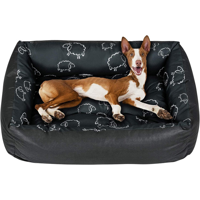 Крісло-лежанка для собак SuperKissen24: лежанка-кошик, лежанка-софа для маленьких, середніх та великих собак, чорно-сіра, розмір M, 70x55 см, приваблива для прання, 1 шт.