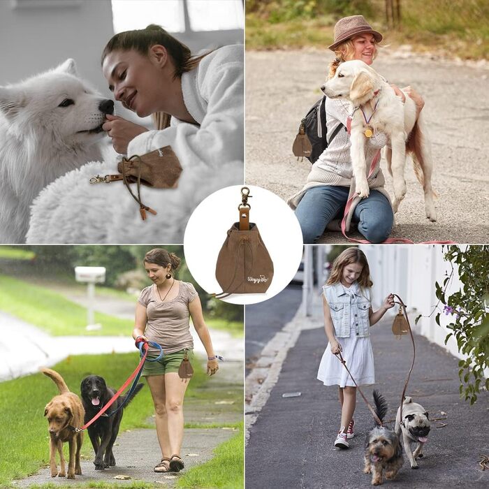 Сумка для корму для собак, канвас, з кліпсою та шнуром, для тренувань (колір: коричневий)