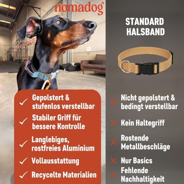 Нашийник для собак Nomadog Trailblazer з ручкою для великих собак - преміум алюмінієва застібка, міцний тактичний нашийник, регульований, з підкладкою, світловідбиваючий (L)