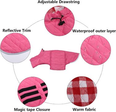 Водонепроникна зимова куртка для такс Babepet з флісовою підкладкою, світловідбиваючий пуловер з отвором для шлейки, розмір L (M(спинка:36см), рожевий)