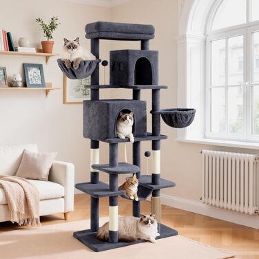 Дерев'яний комплекс для котів YITAHOME з подряпальниками, будиночком та лежаками, 157 см, сірий