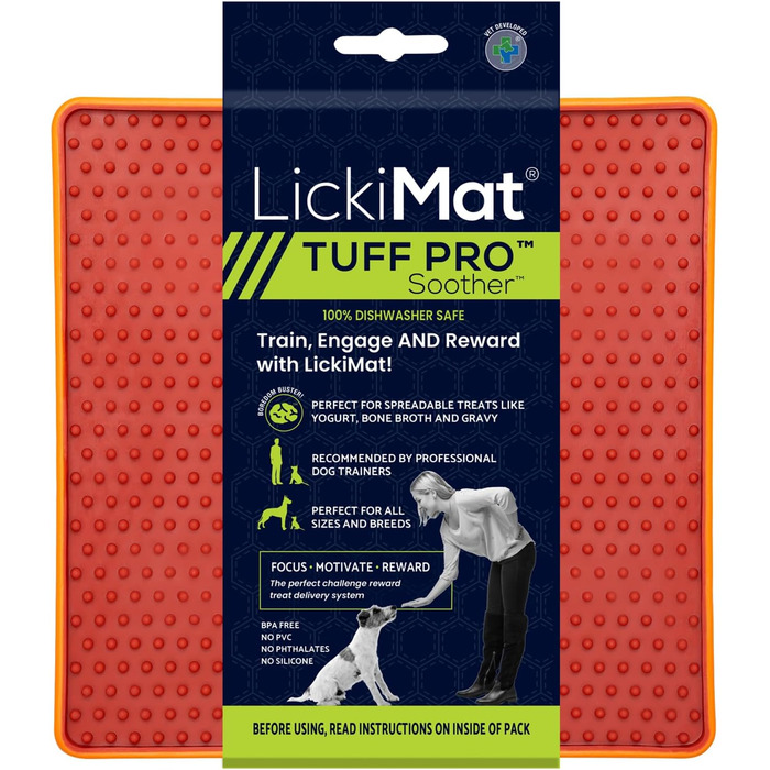 LickiMat PRO Tuff для собак: міцна лижуча килимок, заспокоює, альтернатива іграшкам-головоломкам та повільним мискам, для арахісової пасти, йогурту, здорових смаколиків (Помаранчевий)