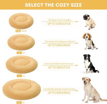 Ліжко для собак Aoresac Donut, м'яке та пухнасте, XS-3XL, XXL Ø100x26см, до 30 кг, шампань