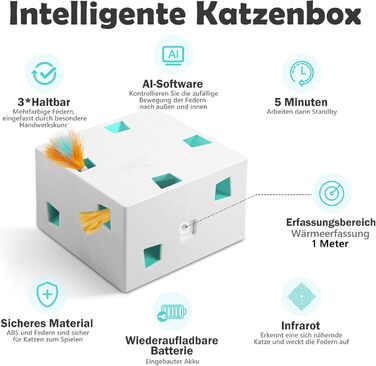 Інтерактивна іграшка для котів Migipaws 3 в 1: MigiBox з 12 отворами, електрична, з підсвічуванням, паперова, для розваги котів, перезаряджається