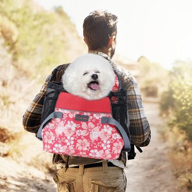 Рюкзак-переноска для кота/маленького собаки/щеня, Cinf - комфортний та безпечний транспортний рюкзак з передньою кишенею, 2.5 кг, квітковий принт
