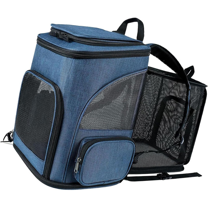 Рюкзак-переноска для котів RASTKY, складана переноска для тварин, міцна переноска для собак та малих тварин до 8 кг, ідеально підходить для візитів до ветеринара, прогулянок у парку, сірий (чорний) (блакитний)