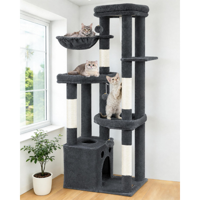 Комплекс для котів Kratzbaum XL 170 см сірий: будинок, дряпки, платформа, гойдалка