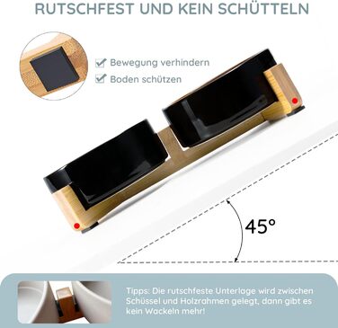 Набір мисок для собак та котів SPUNKYJUNKY з кераміки, 2 шт., 400 мл, блакитний, з підставкою з бамбука