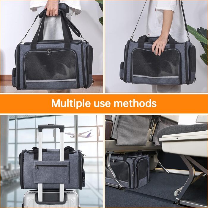 Трансформер для котів та собак Groxkox: сумка-переноска, схвалена для перевезень літаком, сіра, 44.5 x 21.6 x 27.9 см