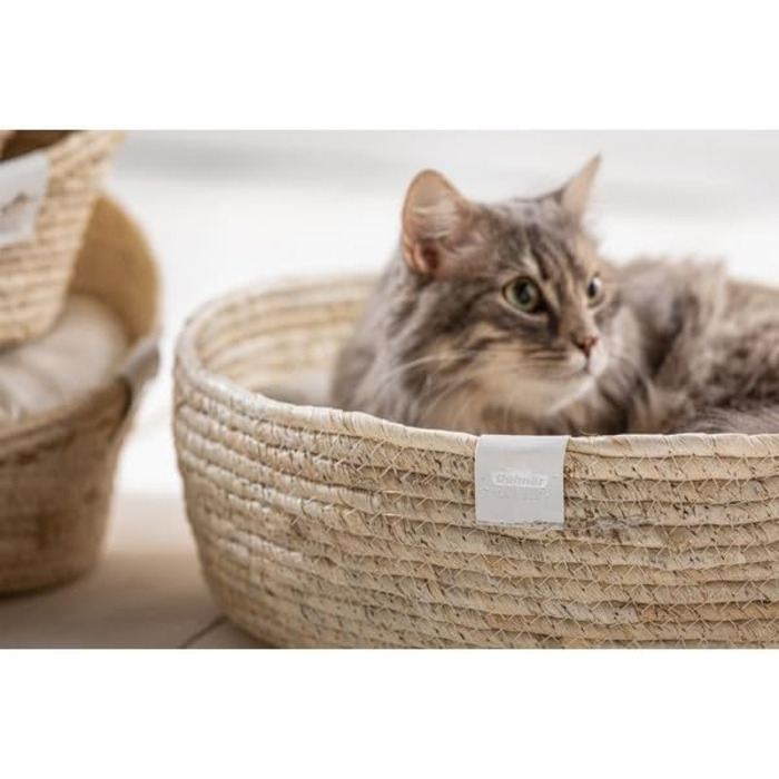 Кругле ліжко для домашніх тварин Dehner Premium Lovely, Ø 38 см, 13 см, натуральні матеріали/плюш, білий/бежевий