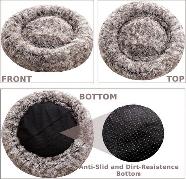 Крісло-лежанка для собак XXL, кругле, знімний, пральний чохол, анти-тривожне, штучне хутро, м'яке, комфортне, пухнасте ліжко для тварин (100 см), велике - 100 см (дуже велике - 115 см, коричневе)