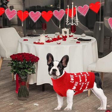 Набір з 2 пуловерів для собак на День святого Валентина, одяг для собак на День святого Валентина, в'язаний пуловер у вигляді серця для маленьких, середніх та великих собак, домашніх тварин (червоне серце та червоне кохання, розмір M) Червоне серце та чер