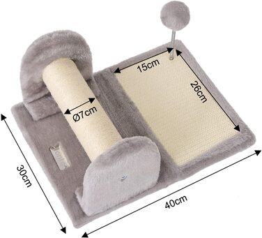 Котячий будиночок Lionto з дряпалкою, іграшкою та мотузкою, 40x30 см, сірий