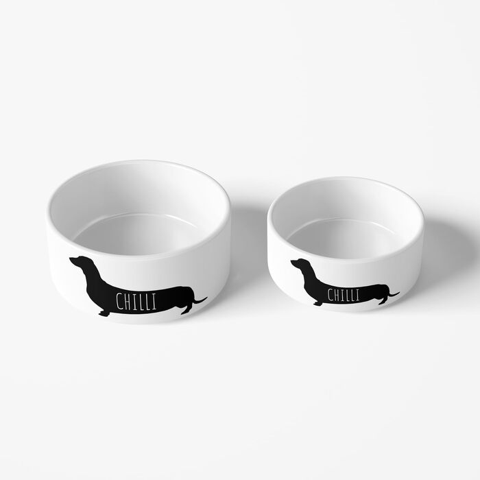 Персоналізовані годівниці для собак з іменем | Керамічна годівниця для собак з гравіюванням | Годівниця для домашніх тварин з індивідуальним написом (Собака-ковбаска)