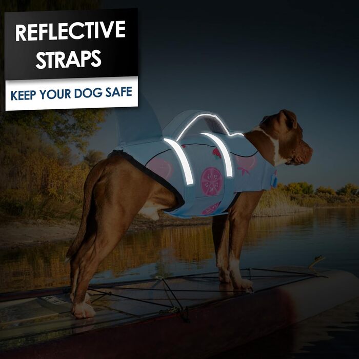 Жилет для плавання собак AOFITEE, модель 'Hai', великий розмір, з ручкою для порятунку та світловідбиваючими смугами, блакитний, для собак X-Large