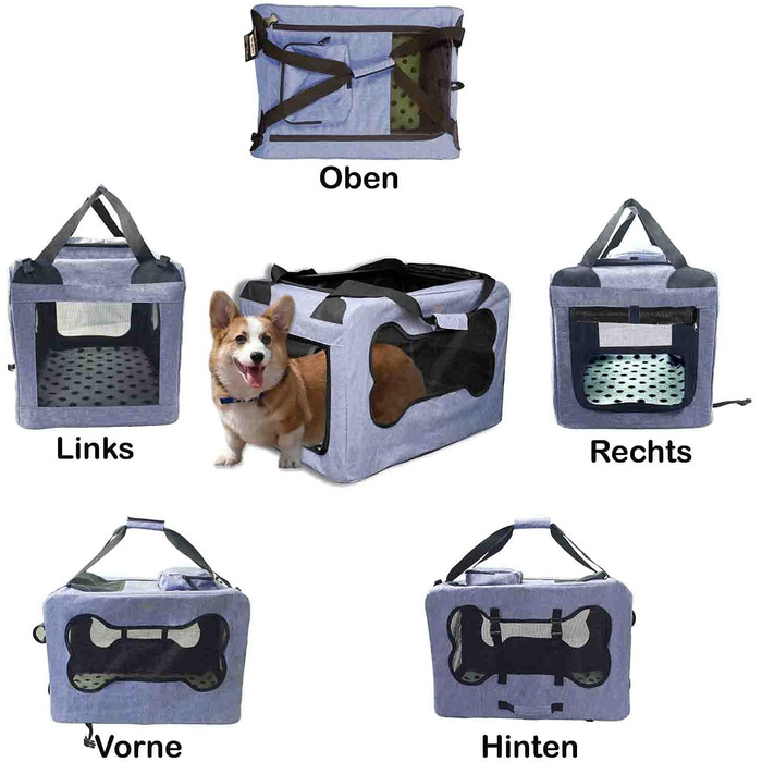 Транспортна сумка для собак та котів, складна, блакитна, розмір M, міцна, дихаюча сітка, комфорт та безпека, 60 x 40 x 40 см, джинсова блакить