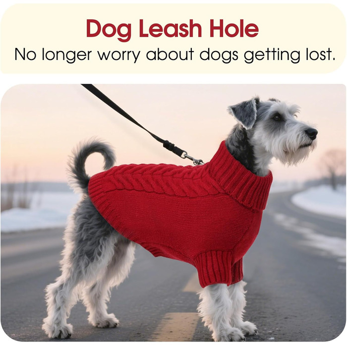 Теплий зимовий пуловер для собак M, червоний. Для Французького бульдога, Шнауцера, Мальтезе, Бічон Фрізе, Бостон Тер'є. Легко прати, в'язаний, з коміром-горловиною.