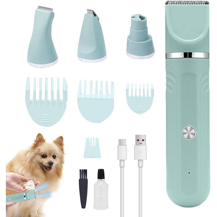 Набір для догляду за шерстю собак 4-в-1: професійні ножиці та акумуляторний триммер | для собак, котів, цуценят | зелений