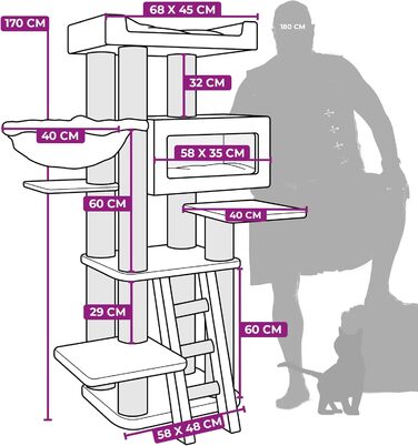 Дряпак для котів Petrebels Maine Coon, Estate, 170 см, XXL, чорний