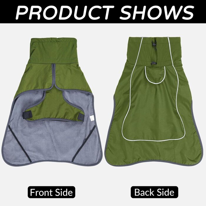 Водонепроникний собачий плащ, тепла куртка для собак з шлейкою, світловідбиваючий цуценячий плащ з флісовою підкладкою для великих та міцних собак, холодна погода, для використання в приміщенні та на вулиці, колір зелений, розмір XXL