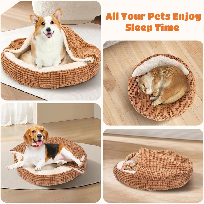 Квіткове ліжко для котів та маленьких собак Nobleza, кругле, миється, 65x58x16 см, коричневе