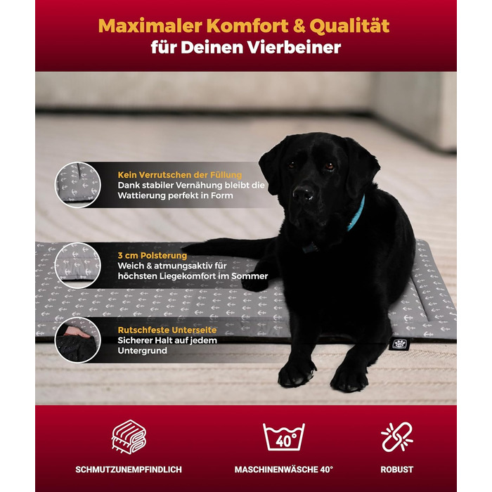 Літня подушка для собак HS-Hundebett® з бавовни з наповнювачем та антиковзким покриттям XS – М'яка подушка для собак на літо – Пральна та довговічна – Легка літня подушка для собак – Виготовлено в Німеччині (Акор, 95x135 см)