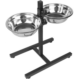 Підвищений годівниця для собак та котів 2-в-1, 4 регульовані висоти, підставка Anti-Slip з нержавіючої сталі, для всіх порід (1-2 миски)