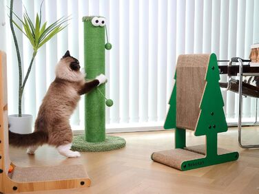 Котячий дряпач Nekosan 86,4 см для дому, з іграшкою та стовпчиком із сизалю 14 см, зелений, для великих котів та кошенят, захист меблів