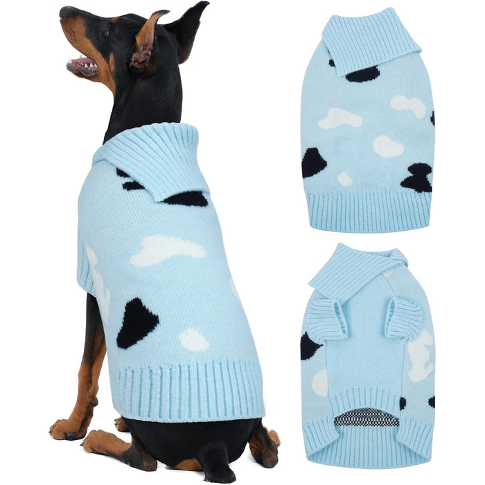 Теплий зимовий пуловер для собак Kuoer Roa з коміром-гетром (2XL, Синій) - м'який, еластичний, для маленьких собак, для дому та вулиці