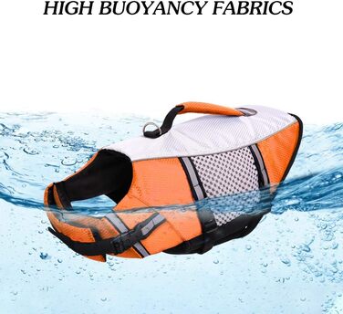 Жилет для плавання собак Queenmore, регульований, високопомітний, з рятувальним гачком, з кільцем для повідка (Помаранчевий, M)