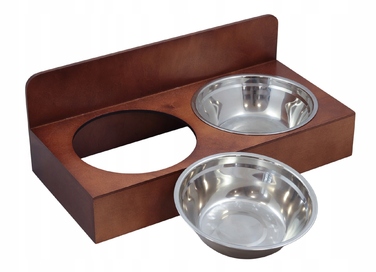 Подвійна дерев'яна підставка для мисок собаки, коричнева