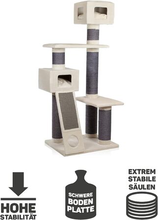 Котячий будиночок Kratzbaum Maine Coon 209 XXL - міцна кігтеточка для котів з товстими сизаловими стовпами (20 см), великий та стійкий, котячий будиночок, комплекс для лазіння, меблі для котів (бежевий)