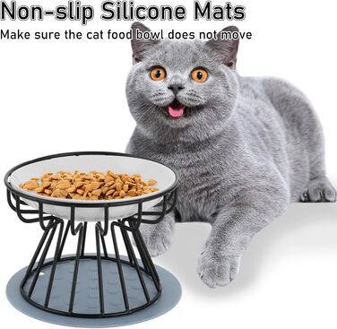 Набір мисок для котів YAYODS 3 шт. з підставкою - керамічні, підняті, з силіконовим килимком, для корму, миски для котів, миски для котів на підставці, стійкі, для миття в посудомийній машині