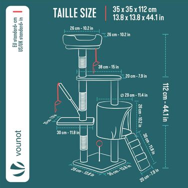 Кігтеточка для котів Vounot® - багатоповерхова кімнатна кігтеточка з платформами, печерою та іграшками, 112 см, бежева