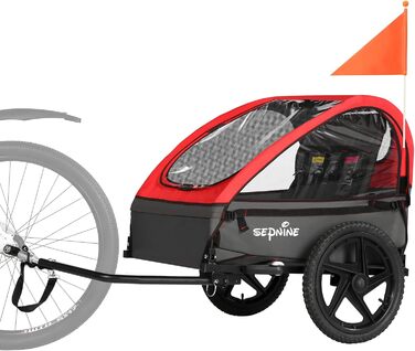 Дитячий велопричіп Sepnine для 1-2 дітей, від 12 місяців, швидко кріпиться, складаний, з 5-точковим ременем та кишеньками для зберігання. BT609-Червоний